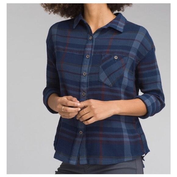 Prana Tops - Prana Top Women's XS Blue Fillary Plaid Organic Cotton Button Up Collared